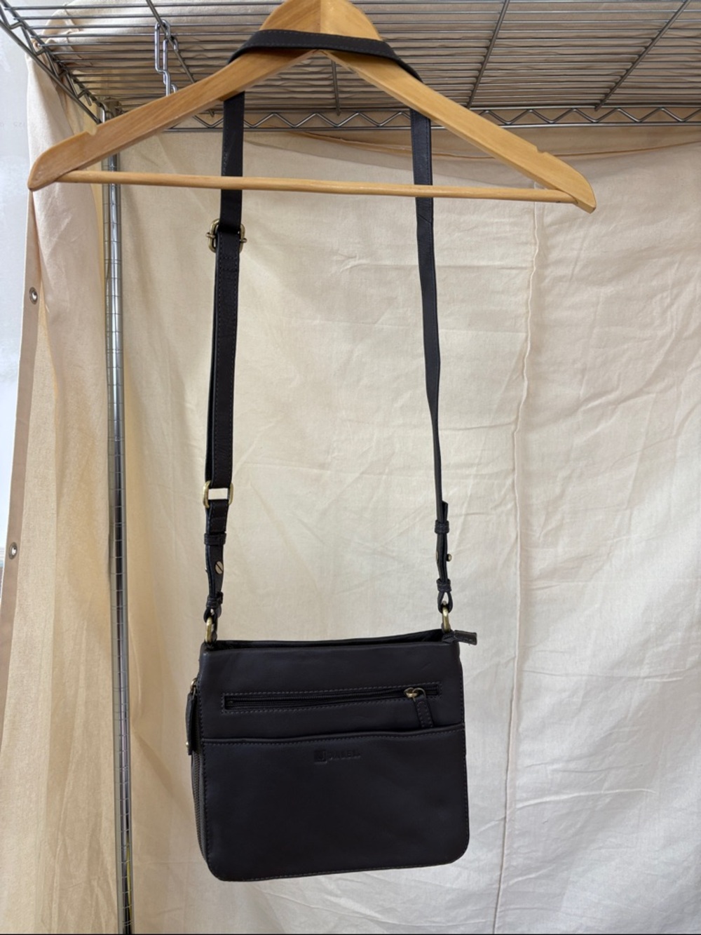 Joanel Brown Leather Crossbody Bag with Front Zip Pocket